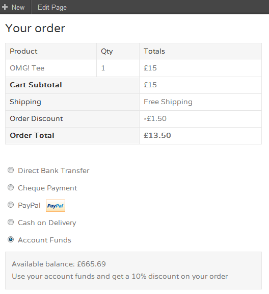 WooCommerce Account Funds
