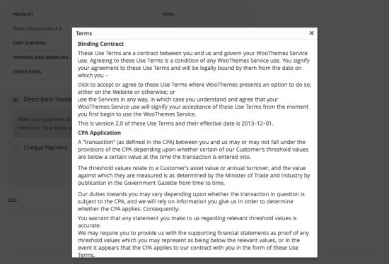 WooCommerce Terms and Conditions Popup