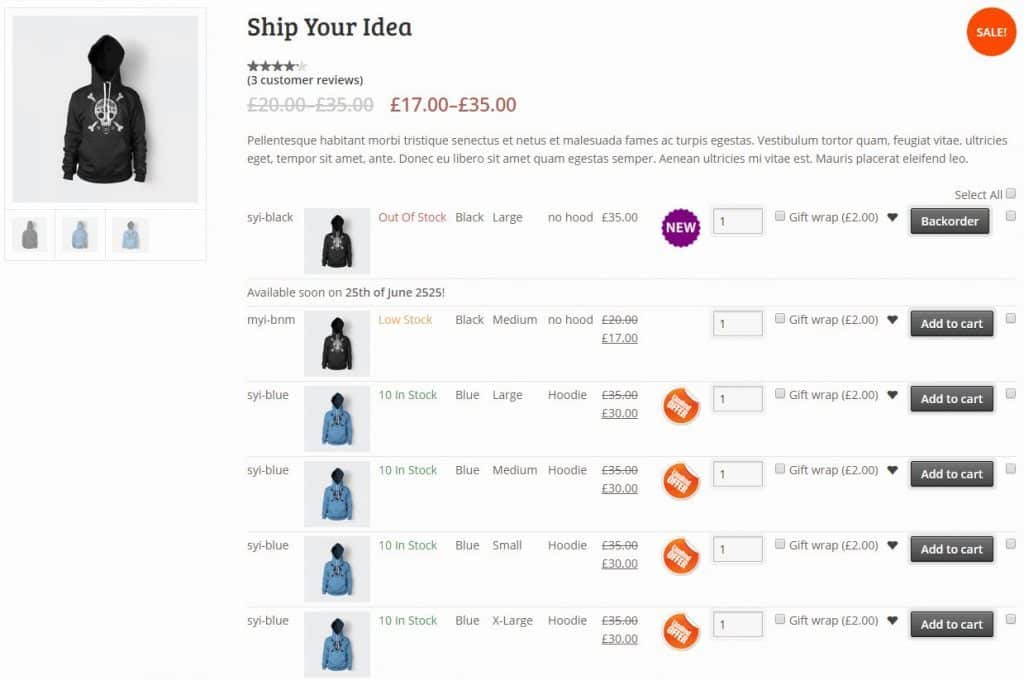 Woocommerce Variations To Table – Grid 1.5.8