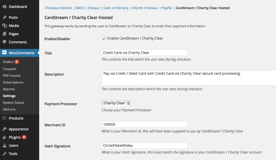WooCommerce CardStream / Charity Clear