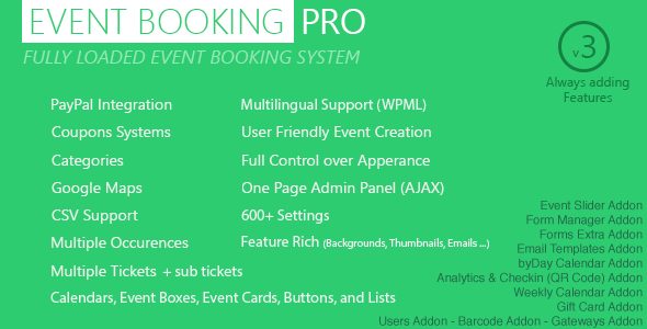 Event Booking Pro - WP Plugin [paypal or offline]