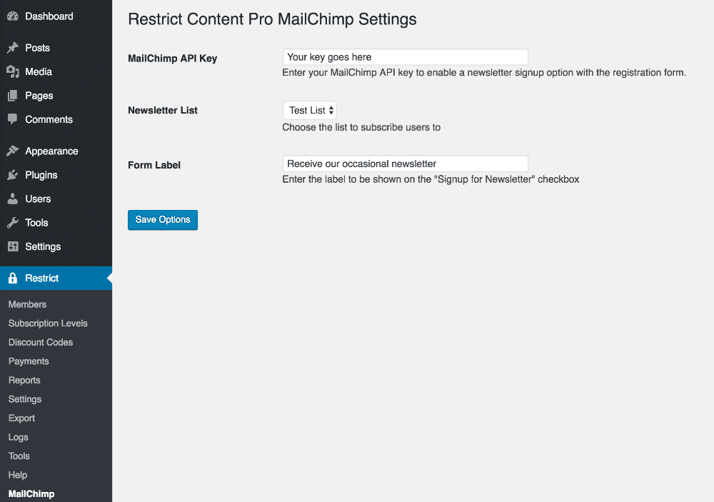 Restrict Content Pro – MailChimp Pro
