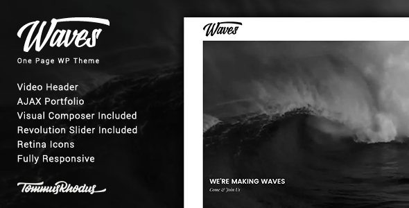 Waves Fullscreen Video OnePage WordPress Theme