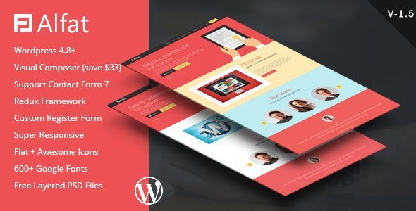 Product Image - Alfat Super Flat Landing Page WordPress Theme 1.5