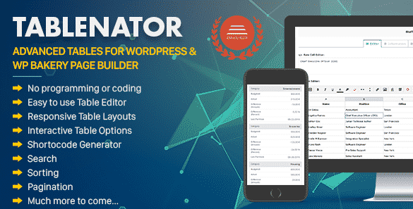 Tablenator - Advanced Tables for WordPress & WP Bakery Page Builder