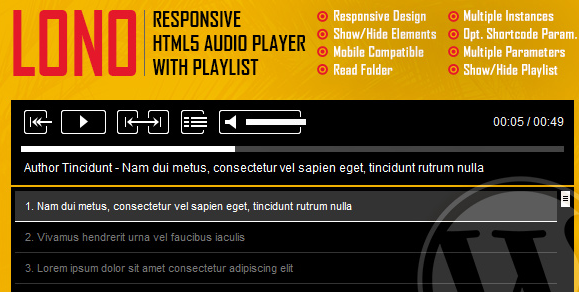 Lono - Responsive HTML5 Audio Player With Playlist