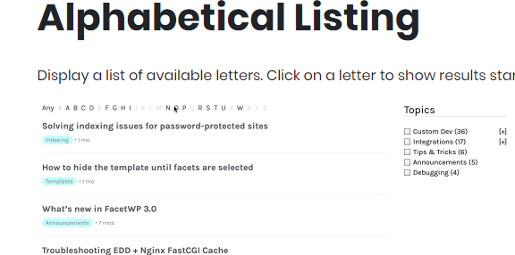 FacetWP – Alphabetical Listing