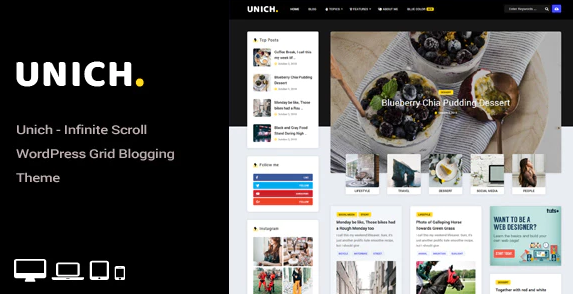 Unich - Infinite Scroll WordPress Blogging Food Recipes Theme