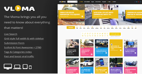 Vloma Grid - Blog / Magazine Video WordPress Theme