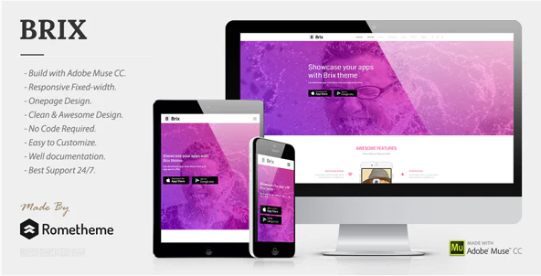 BRIX – Mobile App landing page Muse Template — Theme by Themeforest