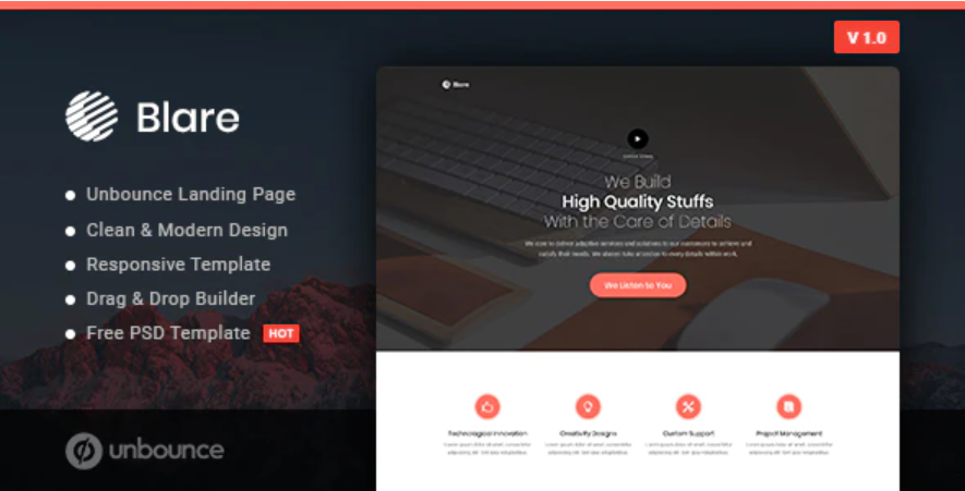Blare – Business Unbounce Landing Page Template — Theme by Themeforest