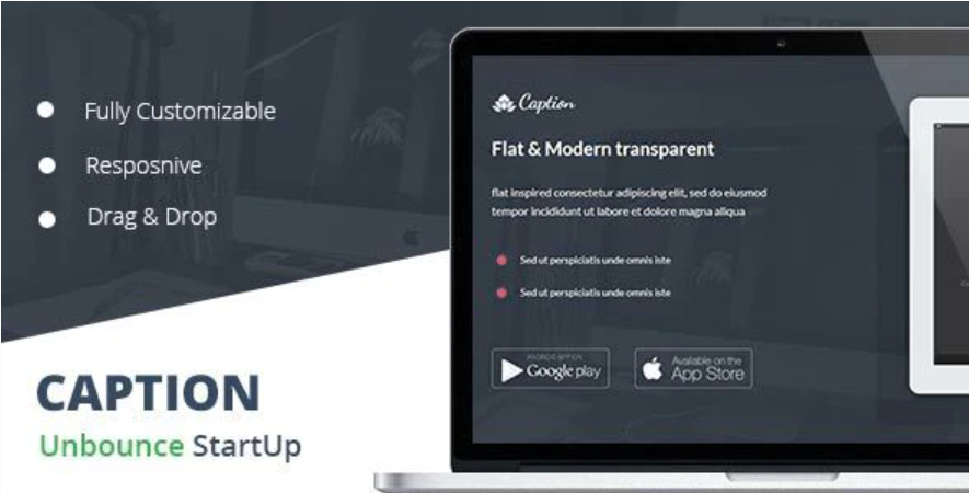 Caption Flat Startup Landing Page — Theme by Themeforest