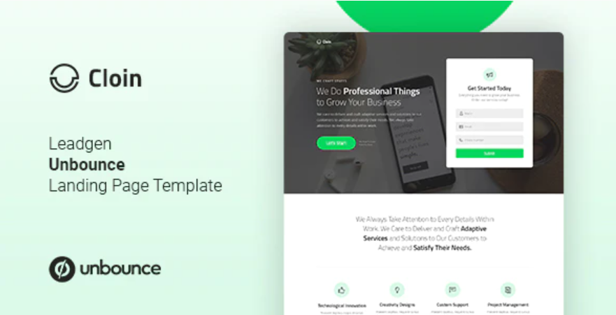 Cloin – Business Unbounce Landing Page Template — Theme by Themeforest