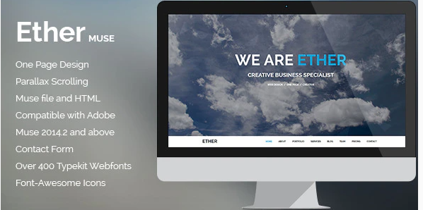 Ether – One Page Multipurpose MUSE Template — Theme by Themeforest