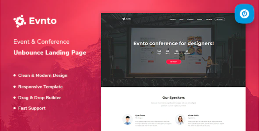Evnto – Event & Conference Unbounce Landing Page Template — Theme by Themeforest