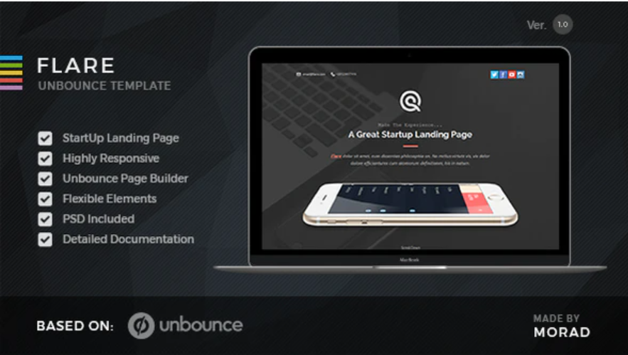 Flare – Unbounce Startup Landing Page — Theme by Themeforest