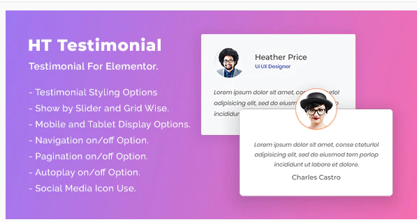 HT Testimonial For Elementor