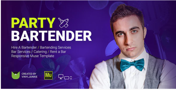 Party Bartender – Bartending Services / Catering / Rent A Bar Responsive Muse Template — Theme by Themeforest