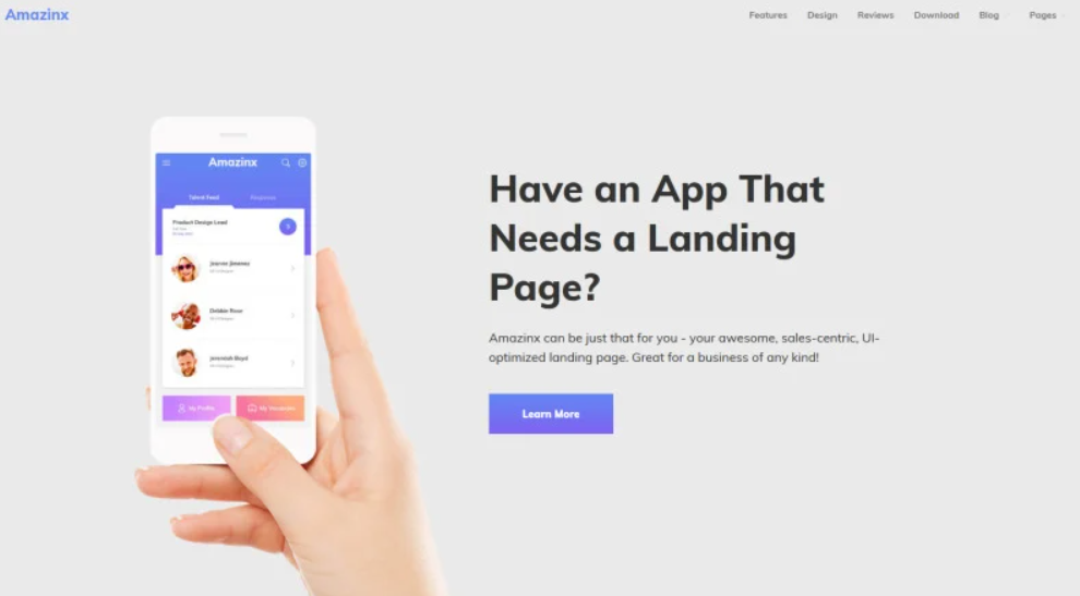 Amazinx - Mobile App Responsive One Page WordPress Theme