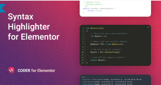 Product Image - Code Syntax Highlighter for Elementor 1.0.11