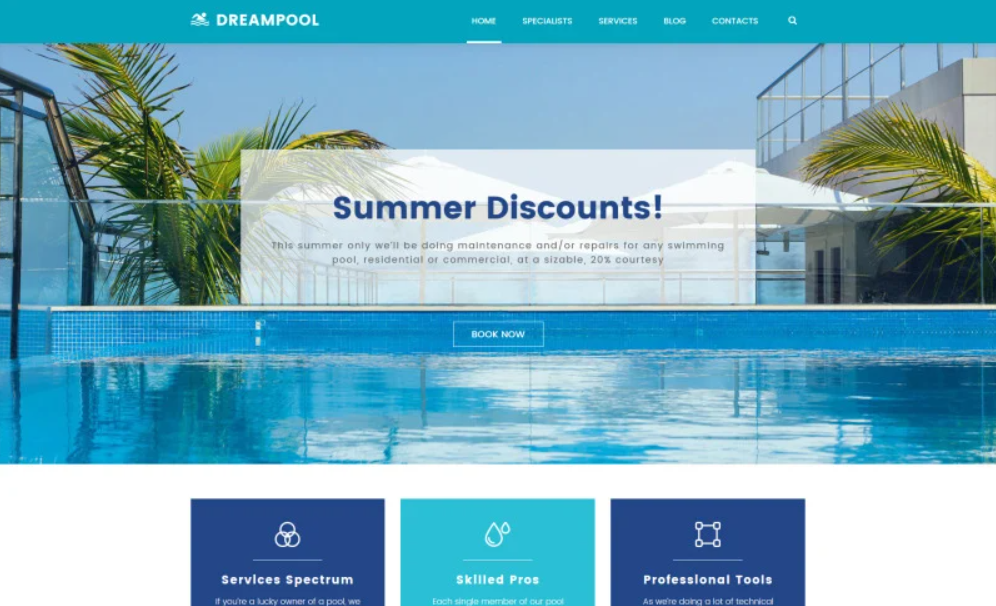 Dream Pool - Pool Cleaning & Pool Repair WordPress Theme