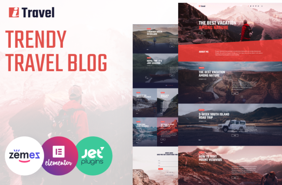 Product Image - ITravel – Trendy Travel Blog Website Template for Elementor builder WordPress Theme