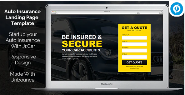 Jr. Auto Insurance Landing Page – Responsive Unbounce Template — Theme by Themeforest