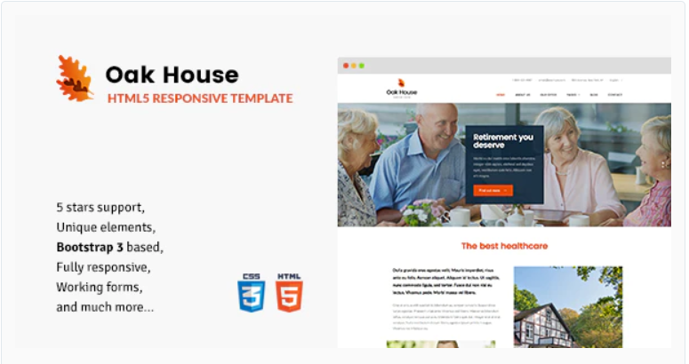 Oak House - Senior Care, Retirement, Rehabilitation Home HTML5 Template