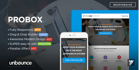ProBox – SaaS Unbounce Landing Page Template — Theme by Themeforest