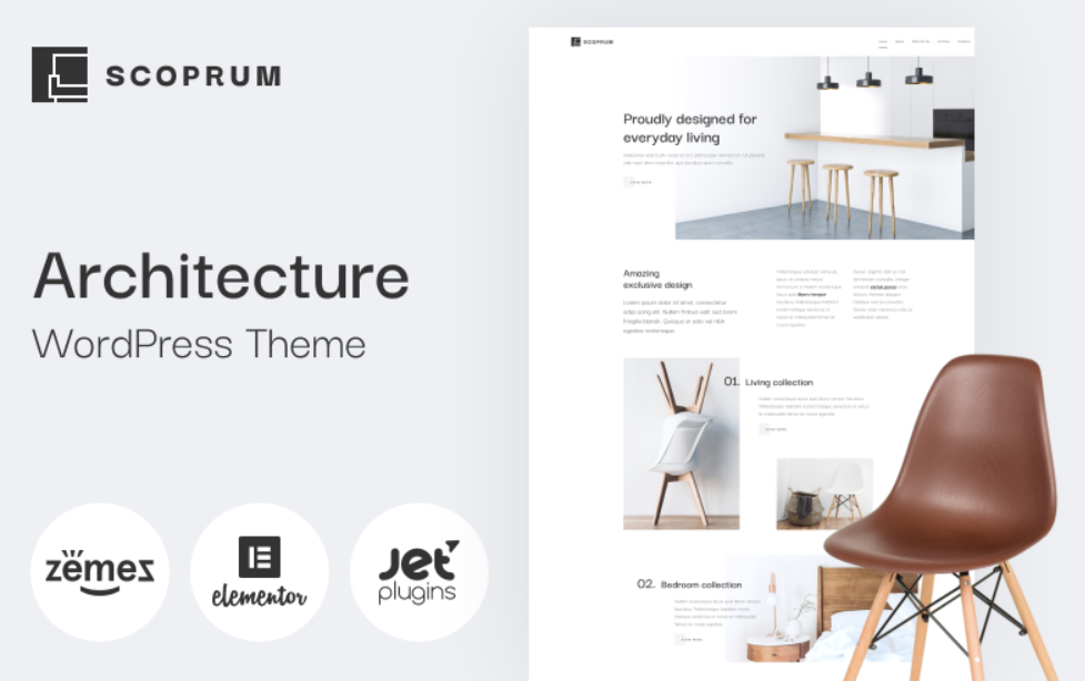 Scoprum - Furniture design WordPress theme for classy studios WordPress Theme