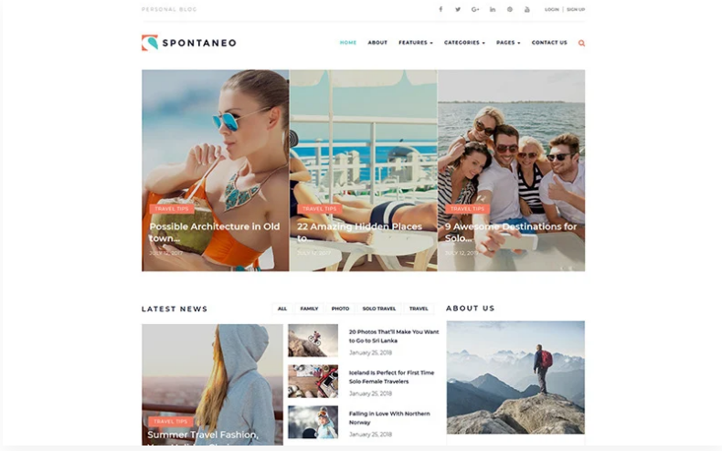 Spontaneo - Personal Travel Blog WordPress Theme