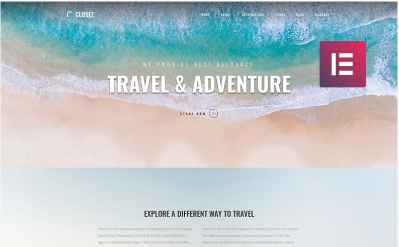 Closez - Tourism One Page Modern Elementor WordPress Theme