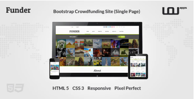 FUNDER - Bootstrap Crowdfunding Site (Single Page)