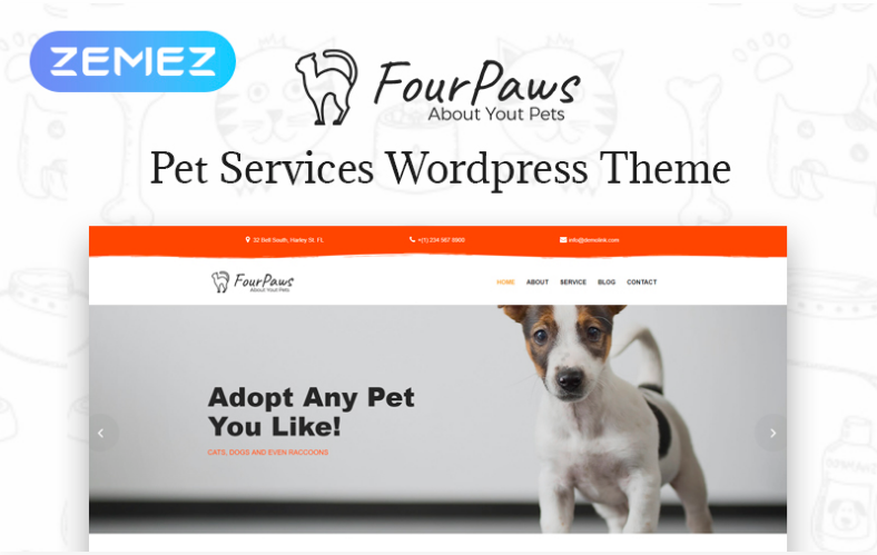 Four Paws - Pet Services Multipurpose Classic Elementor Tema WordPress №77545