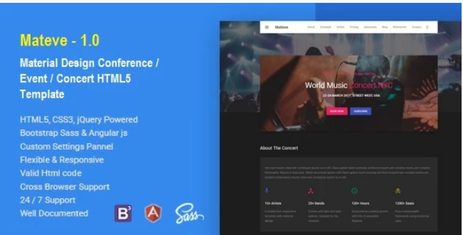 Mateve - Material Design Event / Conference / Concert HTML Template
