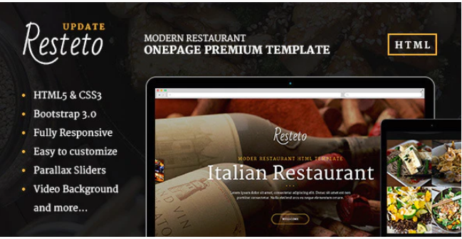 Resteto - One-page Restaurant Premium Template