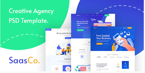 SassCo - SaSS, App Landing Page & Startups PSD Template