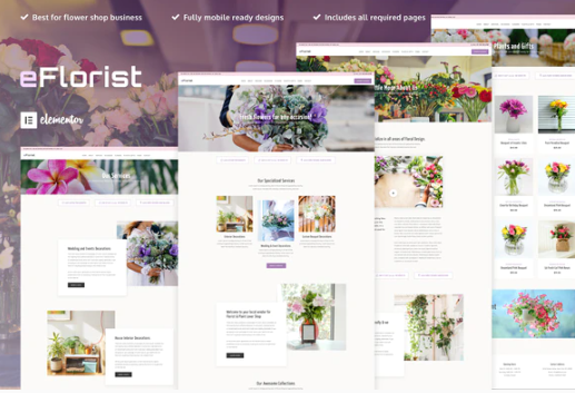 eFlorist - Flower Boutique & Decoration Elementor Template Kit