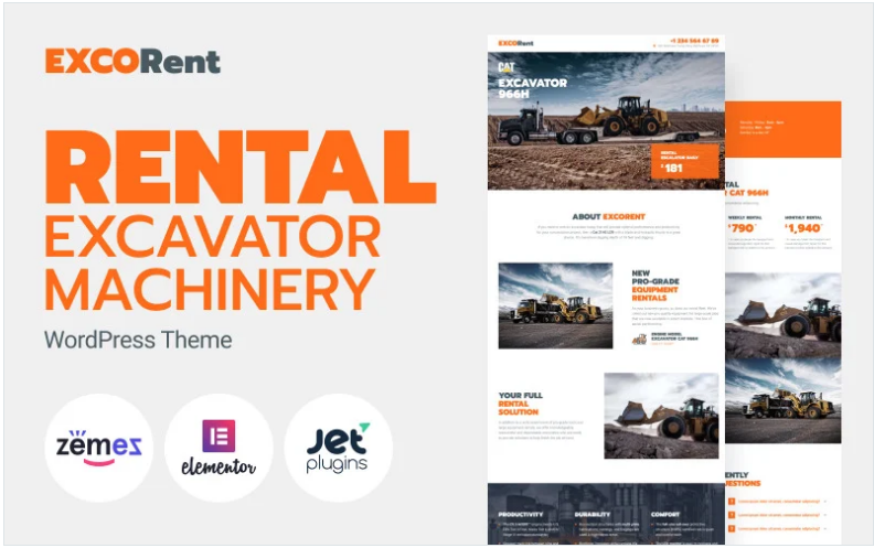 ExcoRent - Equipment Rental Template for Strong Landing Page WordPress Theme
