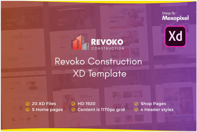 Revoko - Construction Website in Adobe XD Template