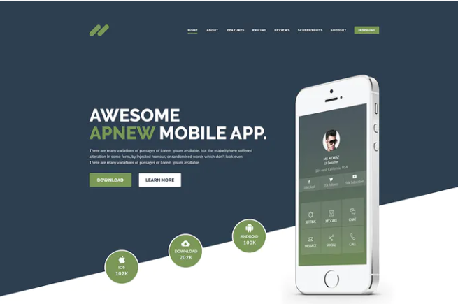 ApNew - App Landing PSD Template