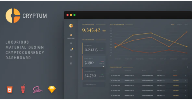 Cryptum - Luxurious Cryptocurrency Material Design Admin Dashboard