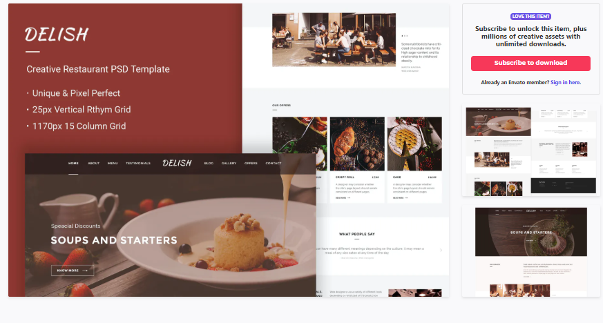 Delish - Creative Restaurant Website PSD Theme