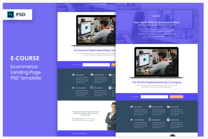 E-Course - Landing Page PSD Template