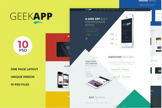 GeekApp - One Page App Landing PSD Template