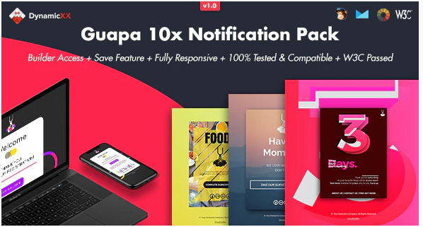 Guapa - Pack of 10 Notification Emails + Online Builder