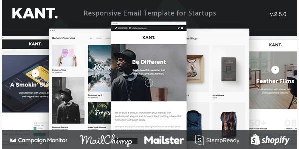 Kant - Responsive Email for Startups: 50+ Sections + MailChimp + Mailster + Shopify Notifications
