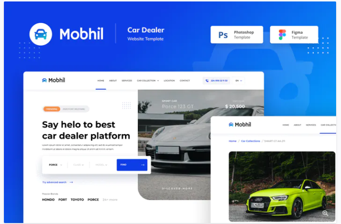 Mobhil Car Dealer Website Figma PSD Template