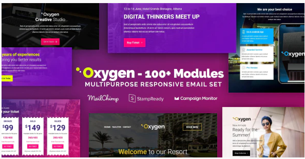 Oxygen - Multipurpose Email Set with 100+ Modules + MailChimp Editor + StampReady + Online Builder