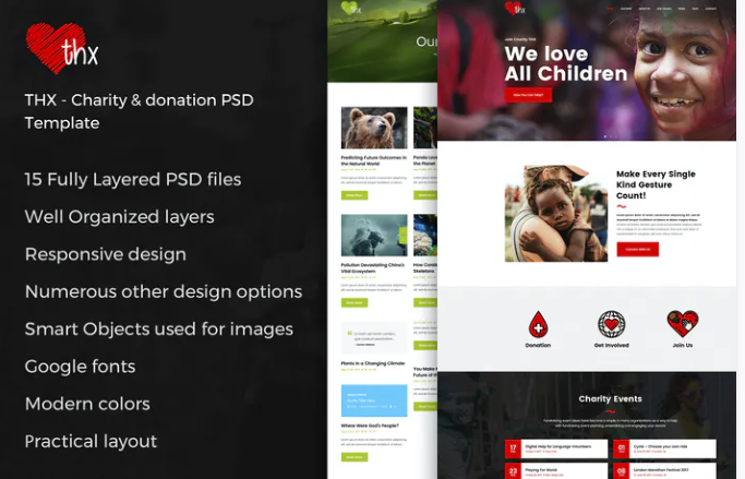 THX - Charity & donation PSD Template